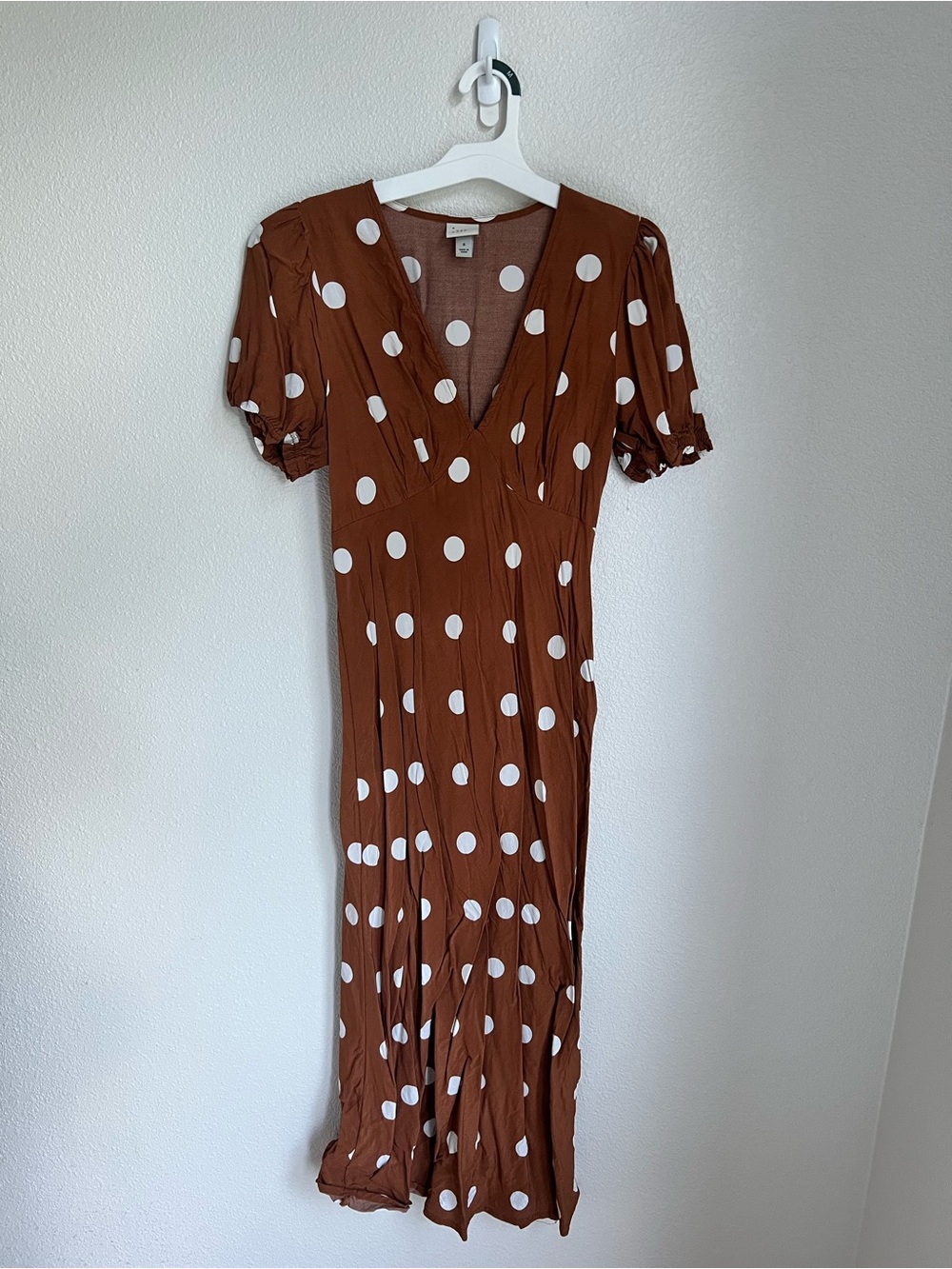 a new day Brown Polka Dot V-Neck Midi Dress